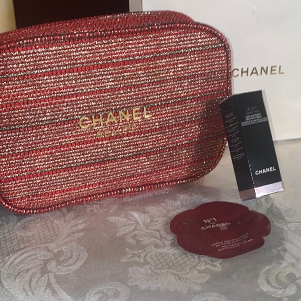 Chanel Red and Gold Cosmetic Case